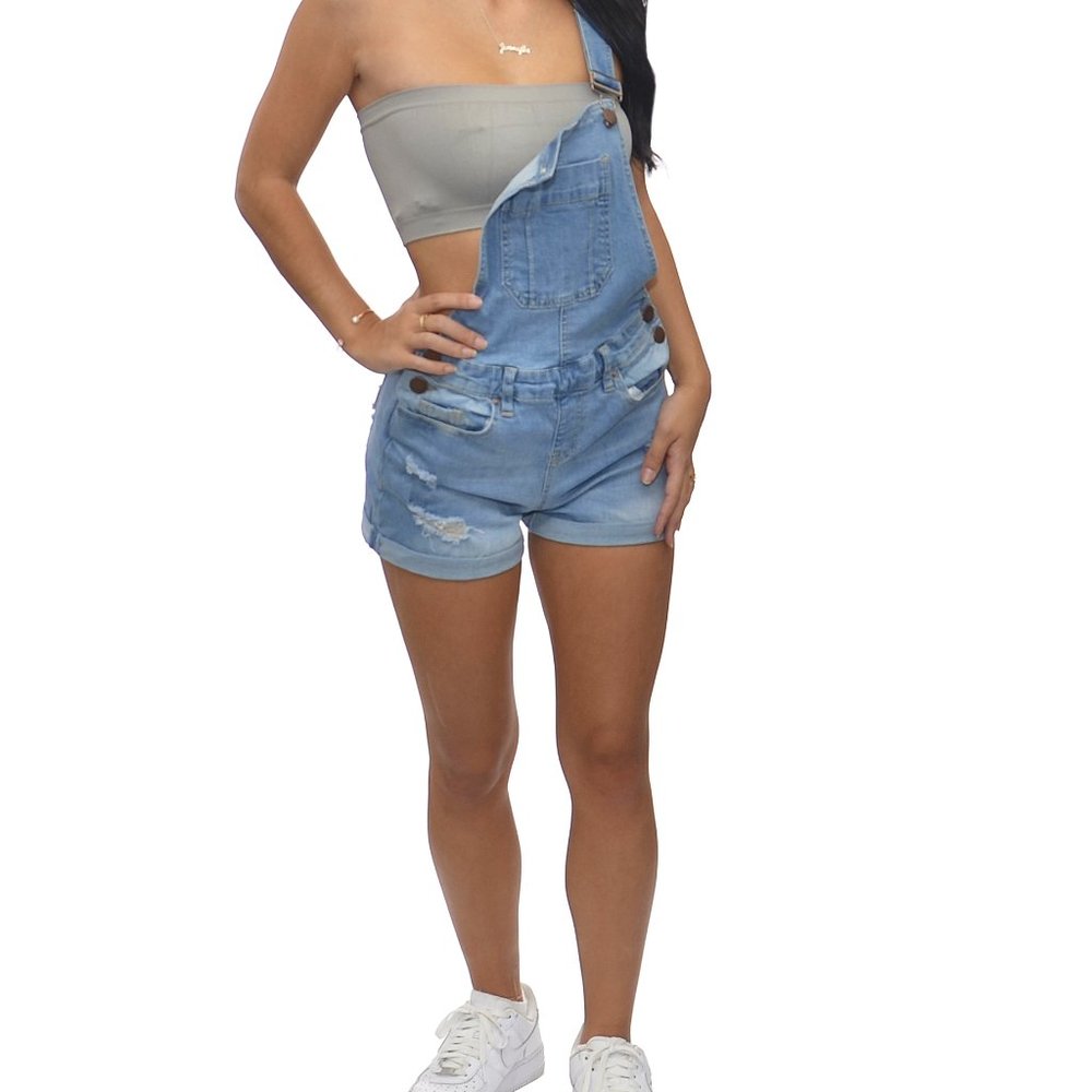 JUNIOR EASY FIT DENIM SHORT-ALLS - M BLUE